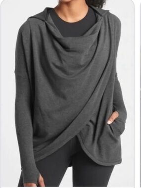 Athleta purana Charcoal Gray Draped Cowl Neck Hoodie Sweater